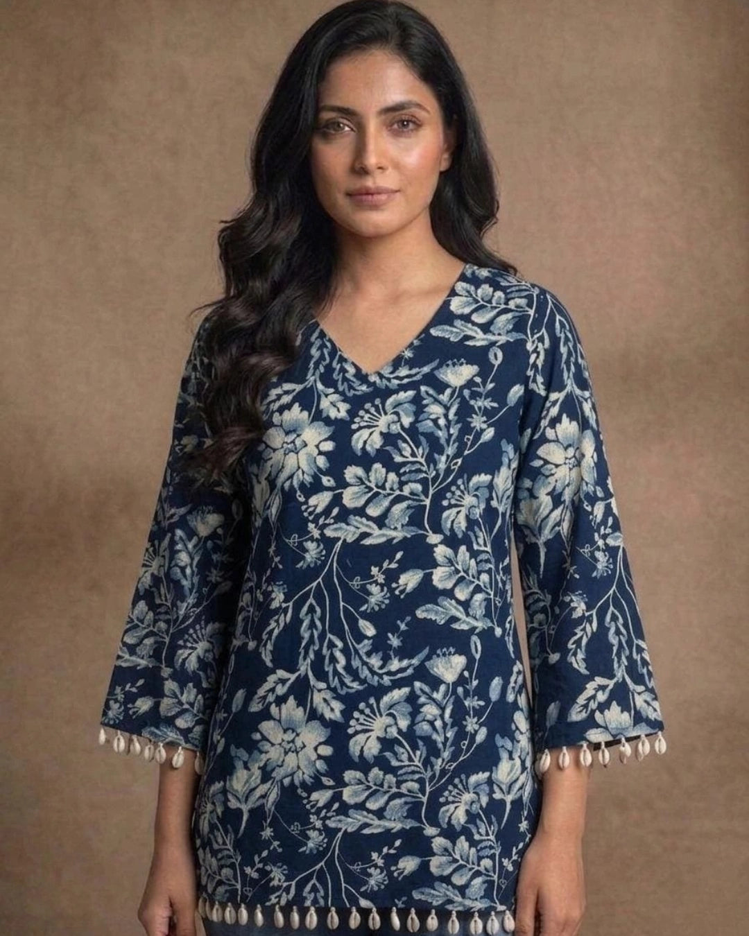 Navy Floral Printed Tunic Top