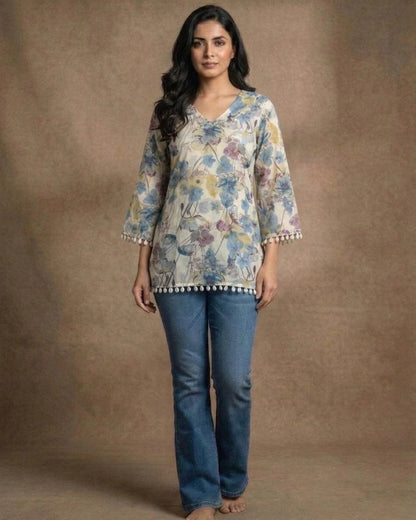 Pastel Floral Printed Tunic Top