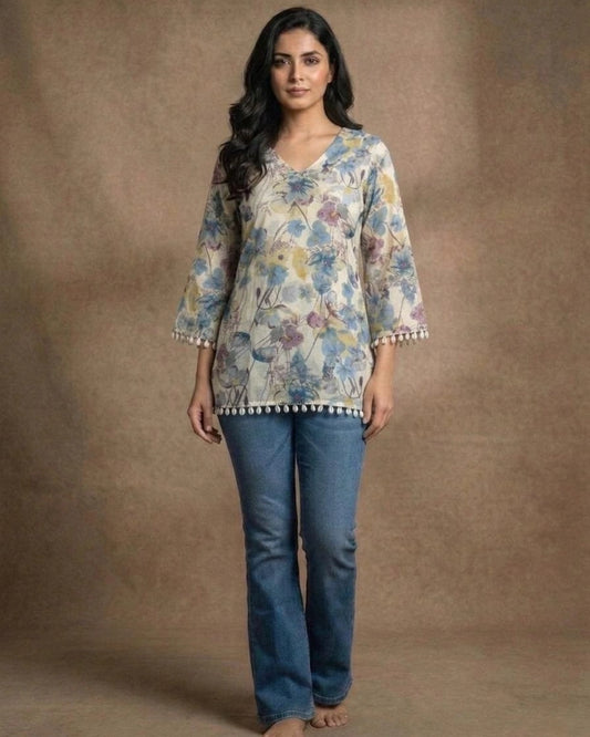 Pastel Floral Printed Tunic Top