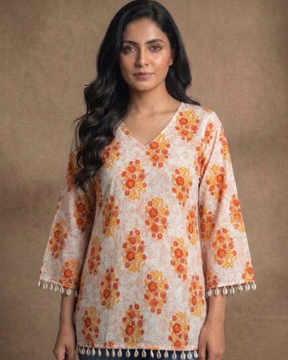 Peach Floral Printed Tunic Top