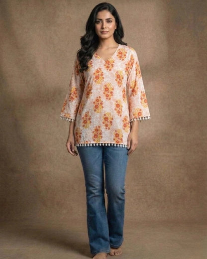 Peach Floral Printed Tunic Top