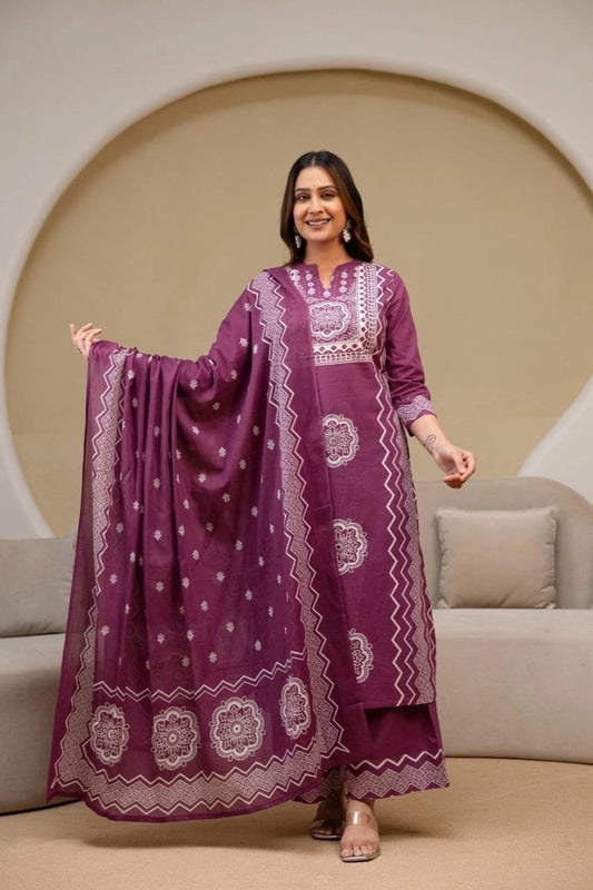 Plum Aafreen Embroidered Kurta Set