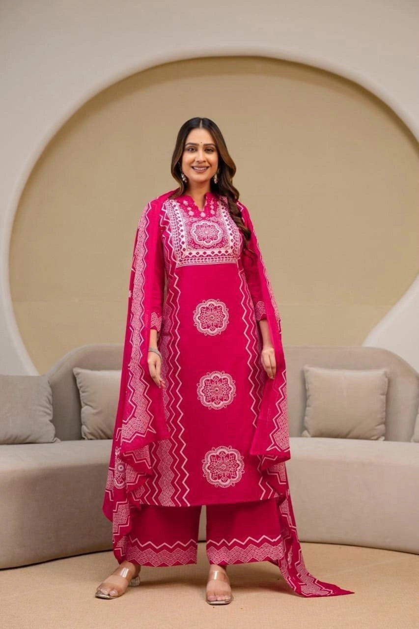Rani Pink Noor Embroidered Kurta Set