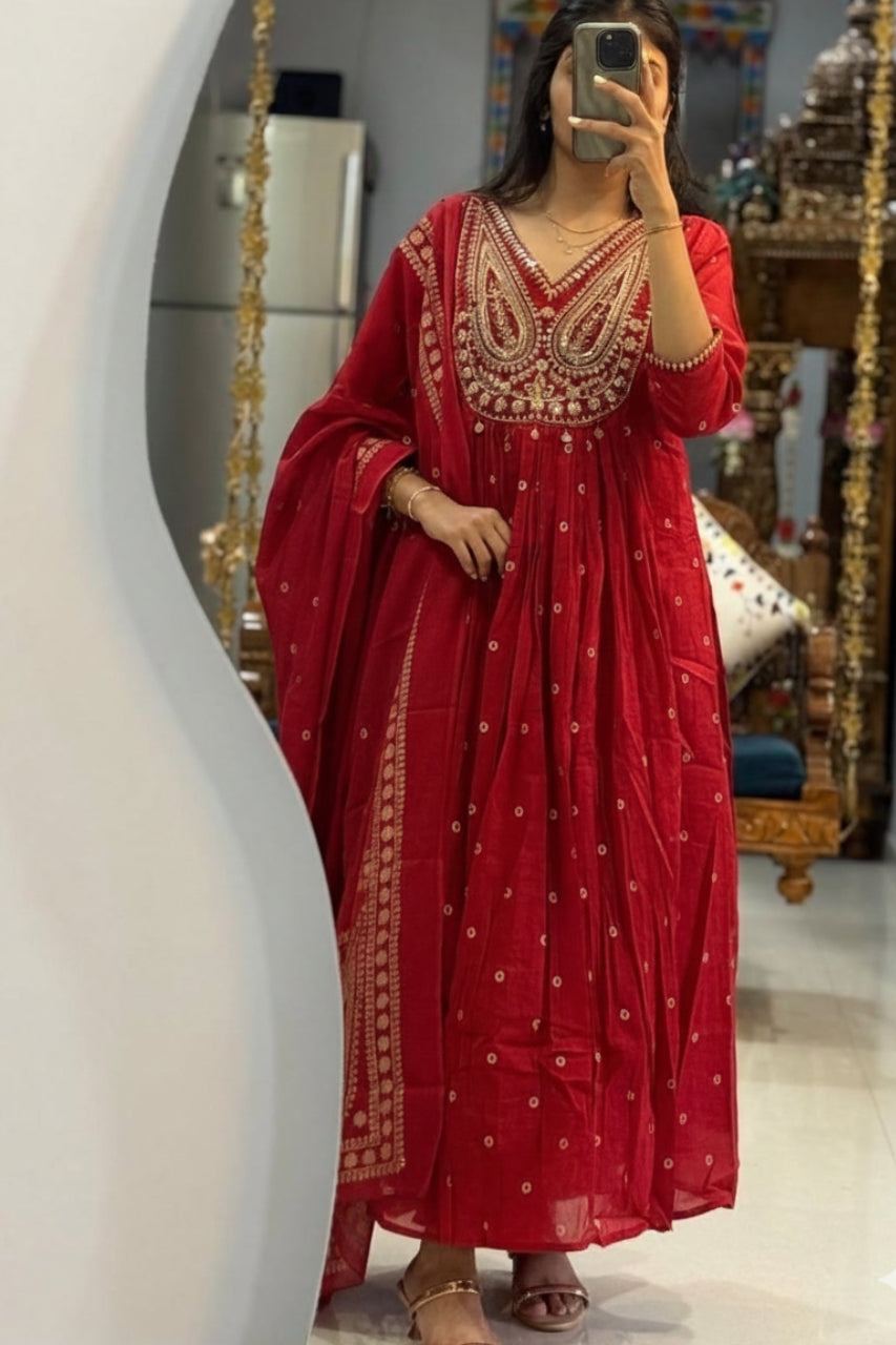 Red Anarkali Suit with Heavy Embroidery Work