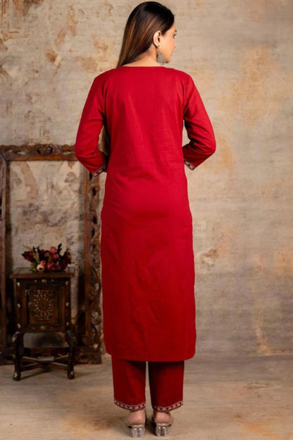 Red Jaipuri Printed Suit Set With Elegant Black Dupatta