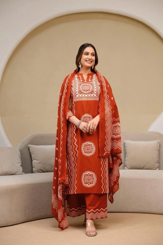 Rust Noor Printed Kurta Set
