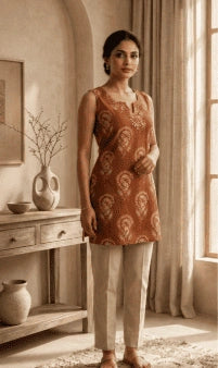 Rust Paisley Cotton Kurti