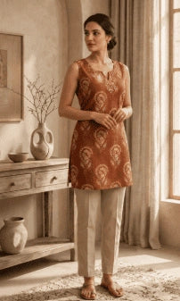 Rust Paisley Cotton Kurti