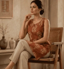 Rust Paisley Cotton Kurti