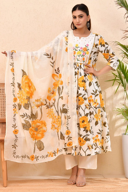 Sunshine Floral Anarkali Kurta Set – Festive Yellow Bloom for Women