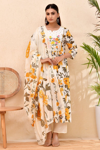 Sunshine Floral Anarkali Kurta Set – Festive Yellow Bloom for Women