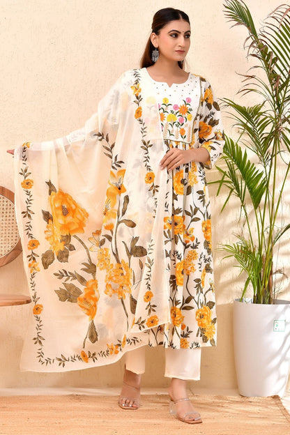 Sunshine Floral Anarkali Kurta Set – Festive Yellow Bloom for Women