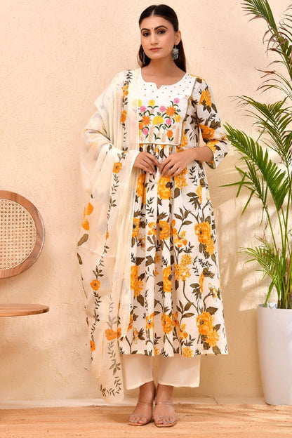 Sunshine Floral Anarkali Kurta Set – Festive Yellow Bloom for Women