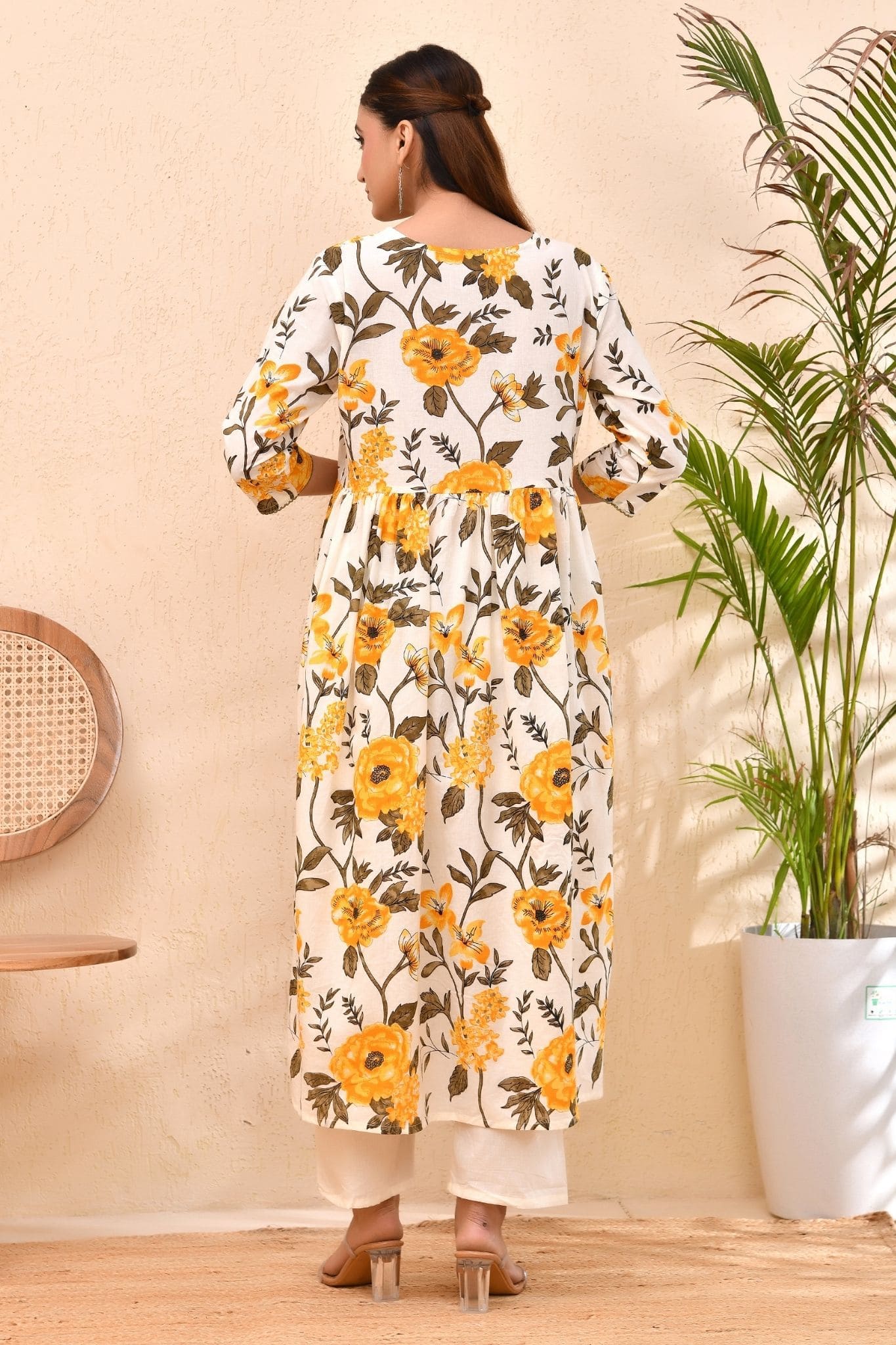 Sunshine Floral Anarkali Kurta Set – Festive Yellow Bloom for Women