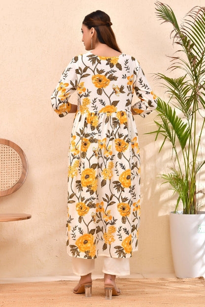 Sunshine Floral Anarkali Kurta Set – Festive Yellow Bloom for Women