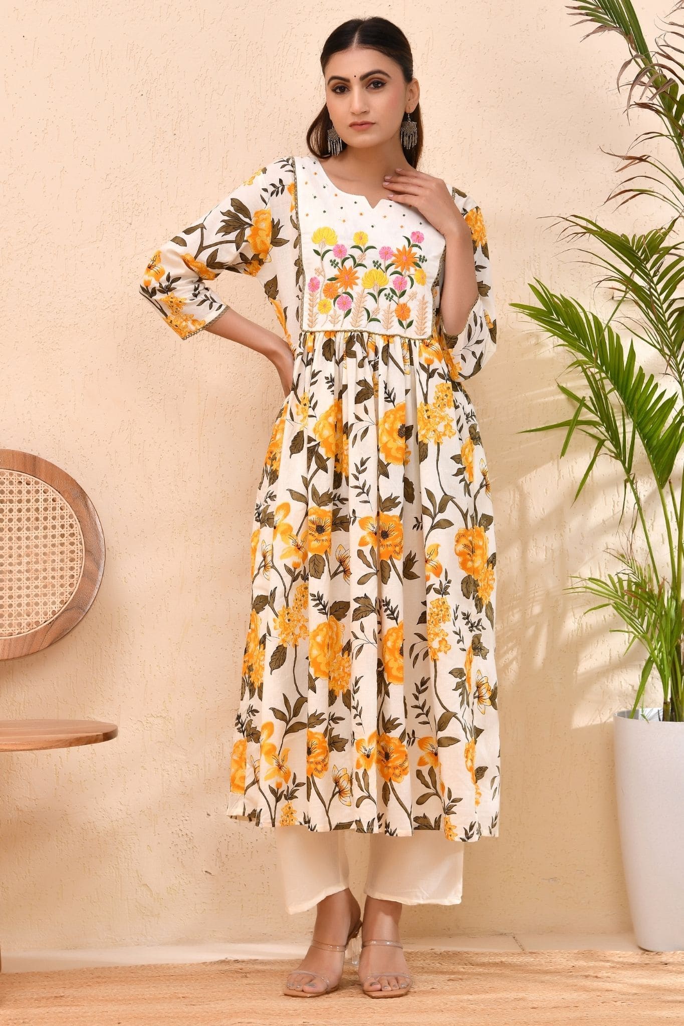 Sunshine Floral Anarkali Kurta Set – Festive Yellow Bloom for Women