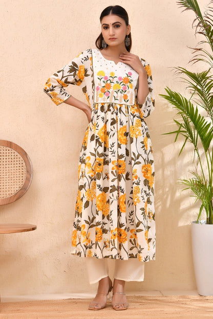 Sunshine Floral Anarkali Kurta Set – Festive Yellow Bloom for Women