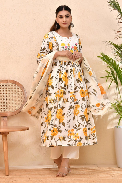 Sunshine Floral Anarkali Kurta Set – Festive Yellow Bloom for Women