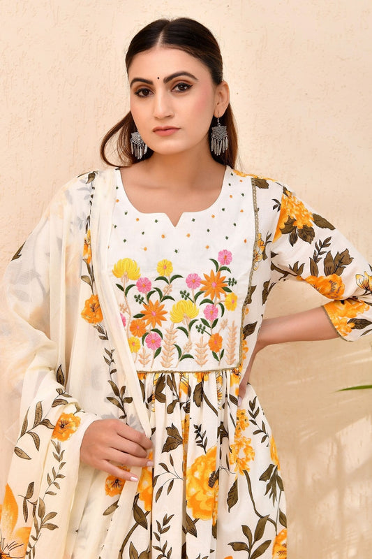 Sunshine Floral Anarkali Kurta Set – Festive Yellow Bloom for Women
