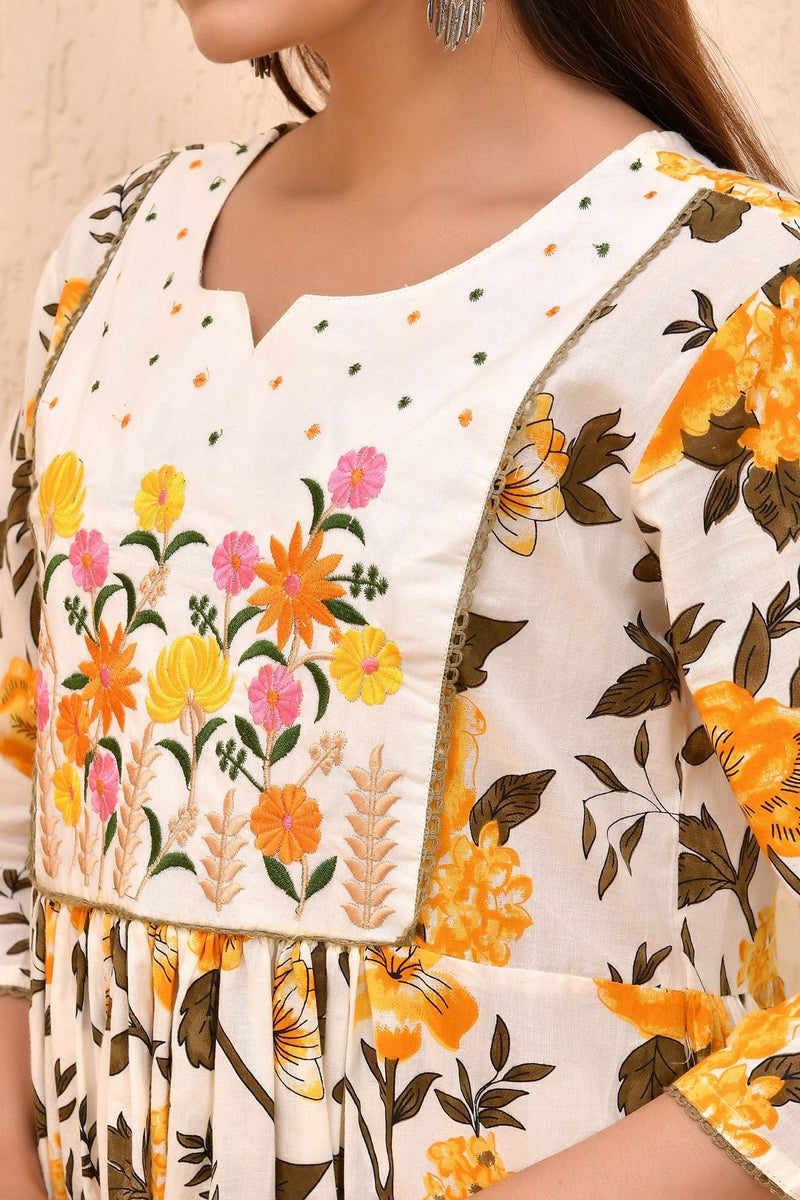 Sunshine Floral Anarkali Kurta Set – Festive Yellow Bloom for Women