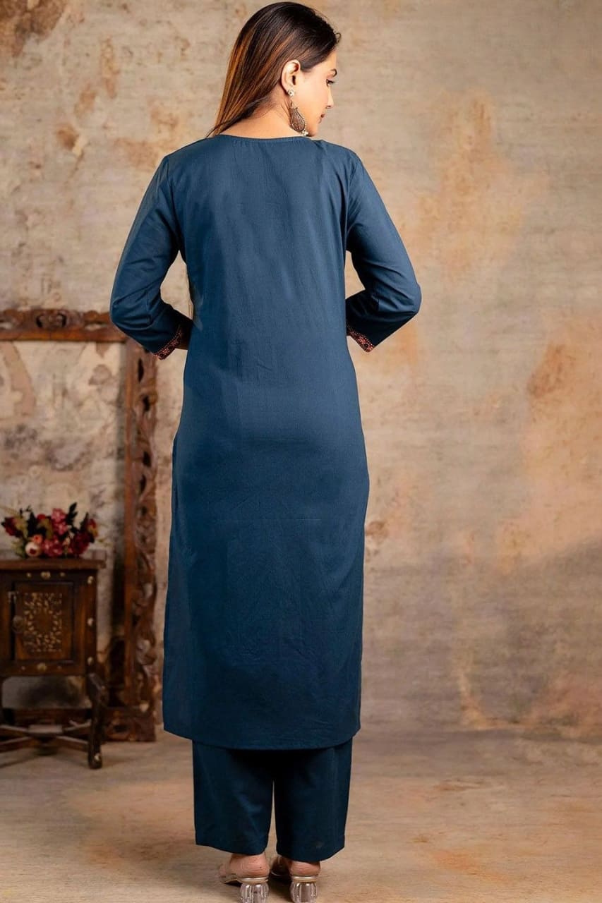 Teal Jaipuri Printed Suit Set With Classic Red Dupatta