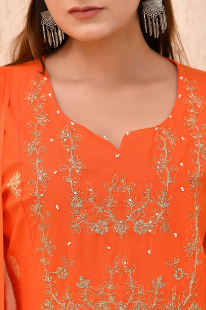 Vibrant Orange Embroidered Anarkali Kurta Set with Dupatta – Wear for Women