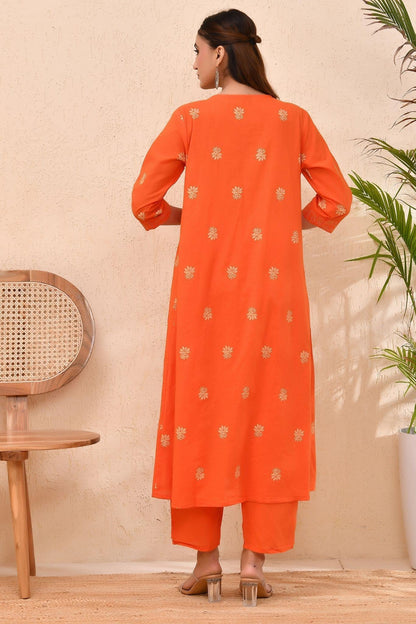 Vibrant Orange Embroidered Anarkali Kurta Set with Dupatta – Wear for Women