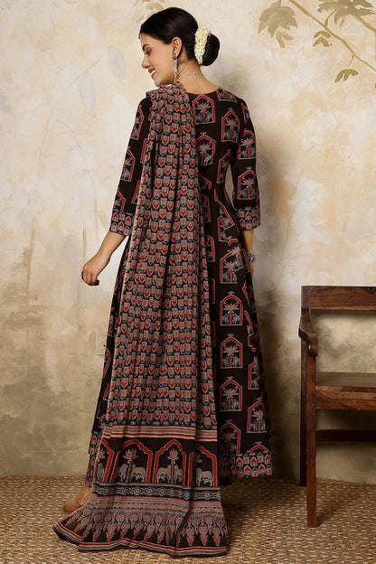 Black Printed Anarkali Kurti Set