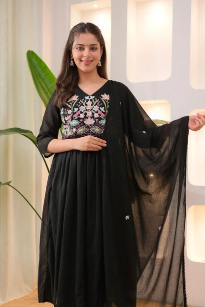 Black Embroidered Anarkali Kurti Pant Set