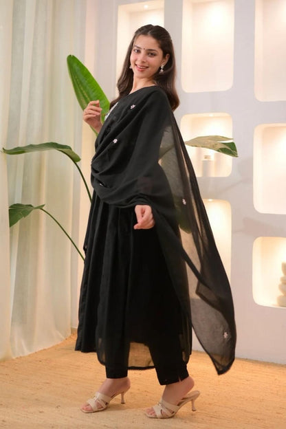 Black Embroidered Anarkali Kurti Pant Set