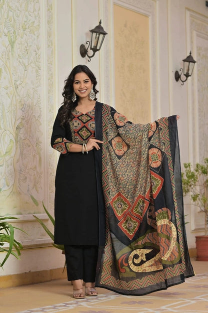 Black Printed Ethnic Kurti Set