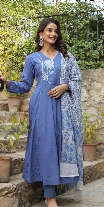 Blue Printed Kurta Set with Dupatta
