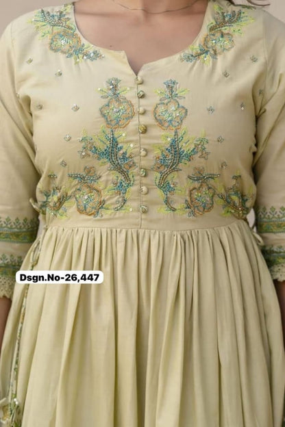 Pista Green Floral Block Print Cotton Kurta Set & Dupatta