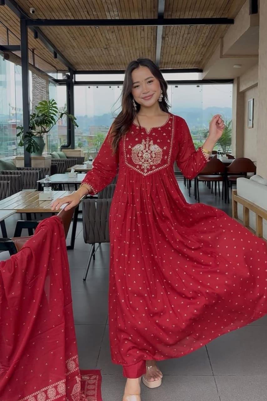 Maroon Royal Embroidered Anarkali Kurta Set with Dupatta