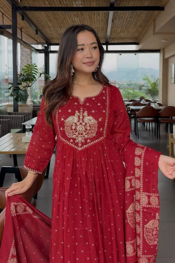 Maroon Royal Embroidered Anarkali Kurta Set with Dupatta