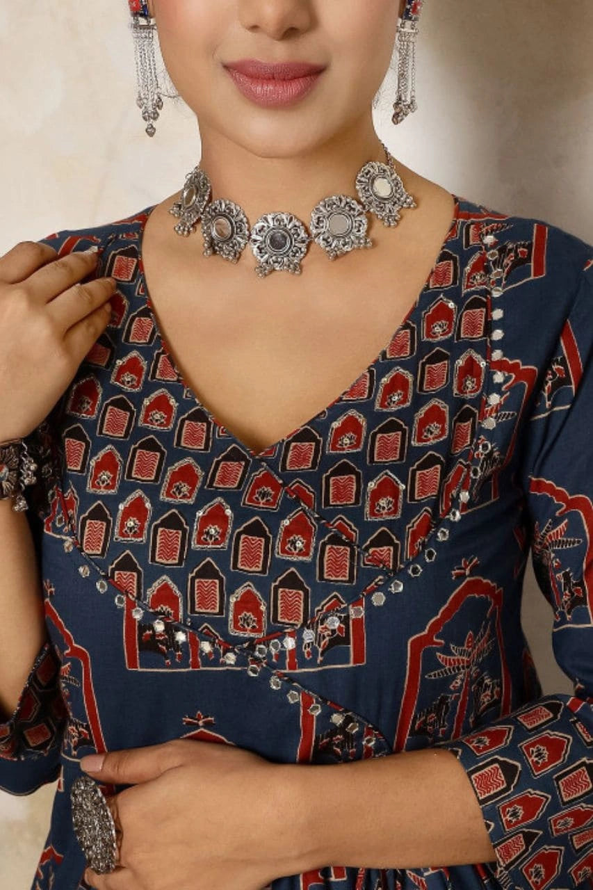 Navy Blue Anarkali Kurti Set