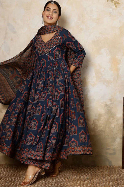 Navy Blue Anarkali Kurti Set