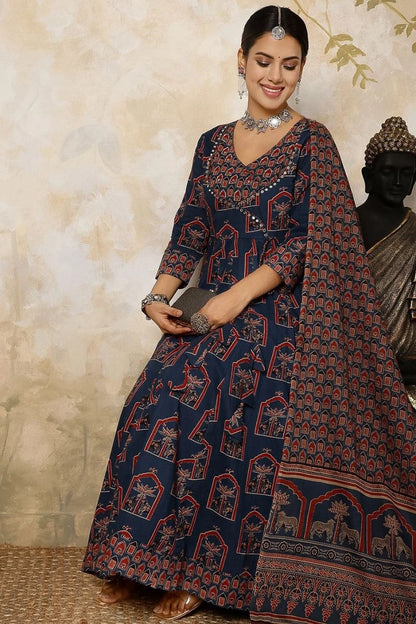 Navy Blue Anarkali Kurti Set