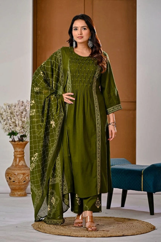 Olive Green Ethnic Kurti Set