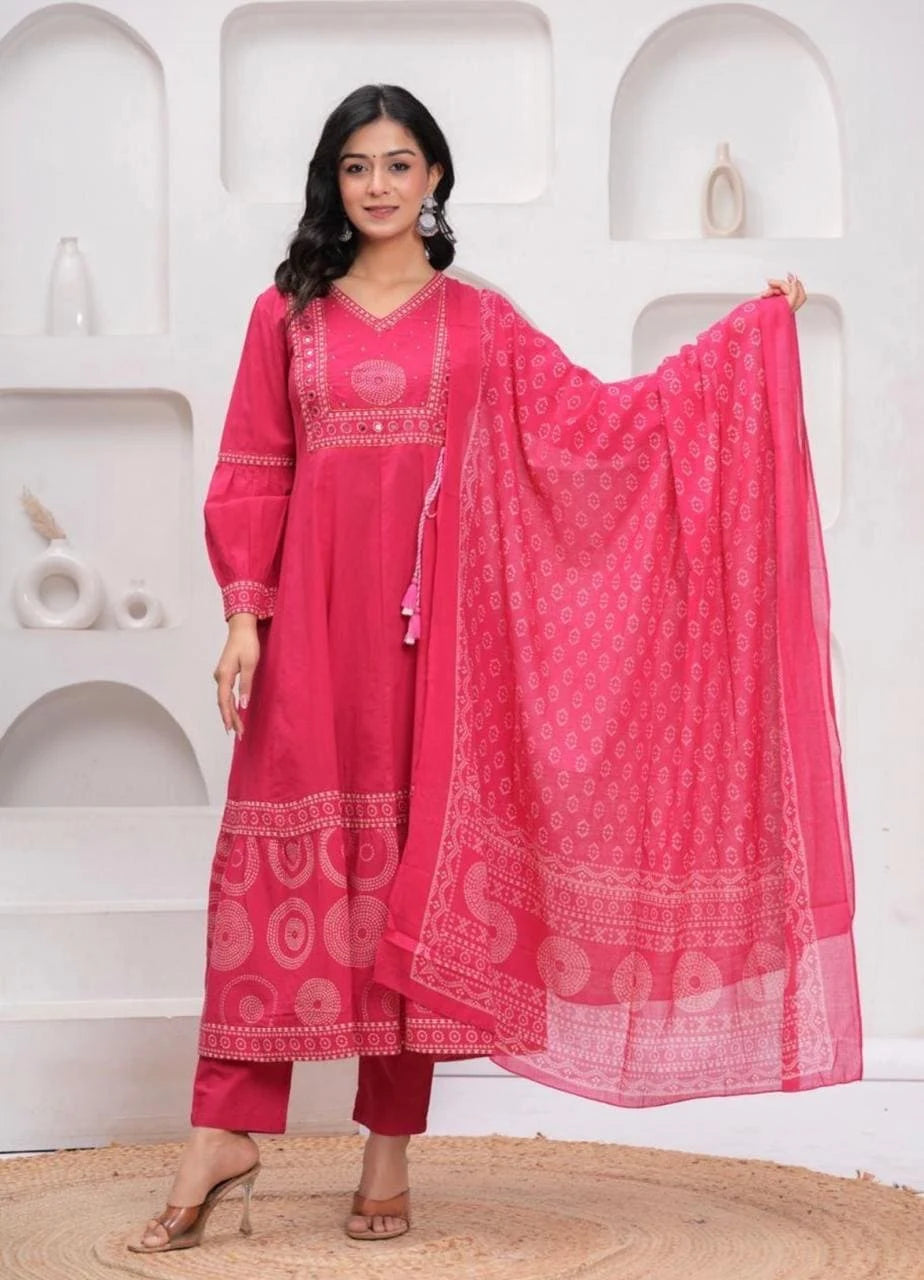Pink Printed Ethnic Kurti Set