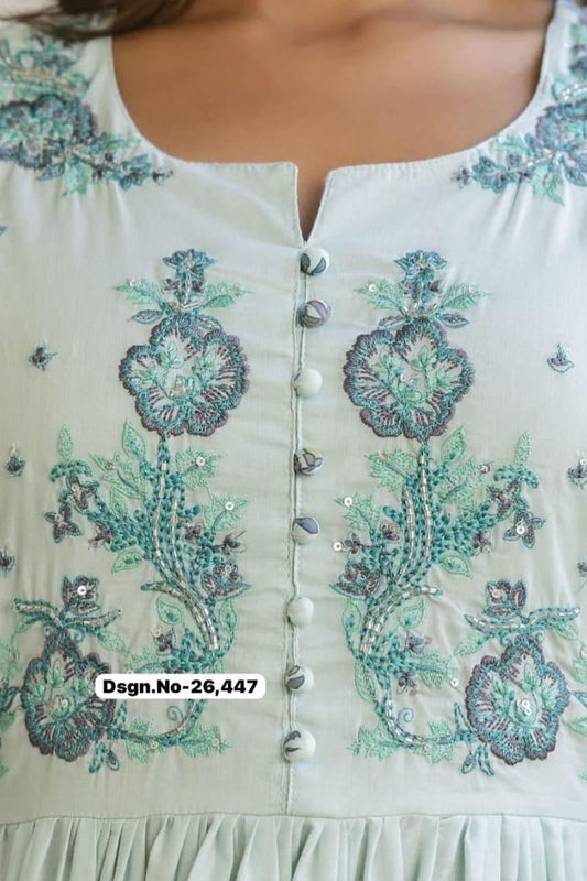 Pistachio Block Print Cotton Kurta Pant Set & Border Dupatta