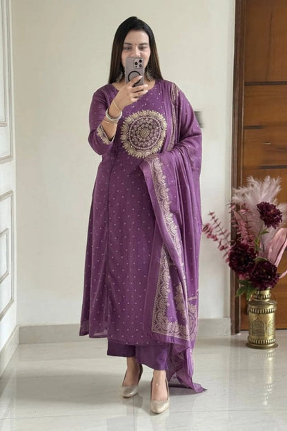 Purple Embroidered Ethnic Kurti Set