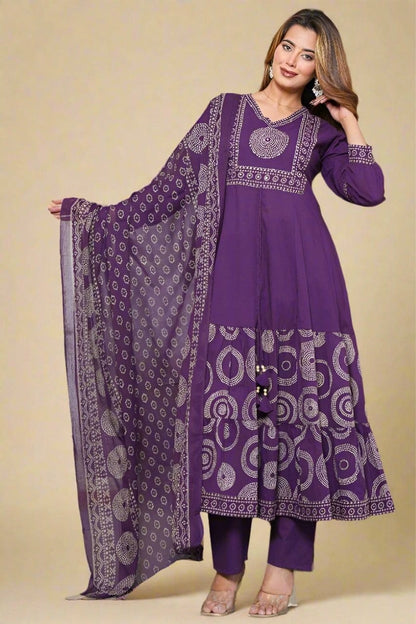 Purple Printed Ethnic Kurti Set
