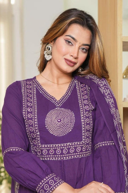 Purple Printed Ethnic Kurti Set