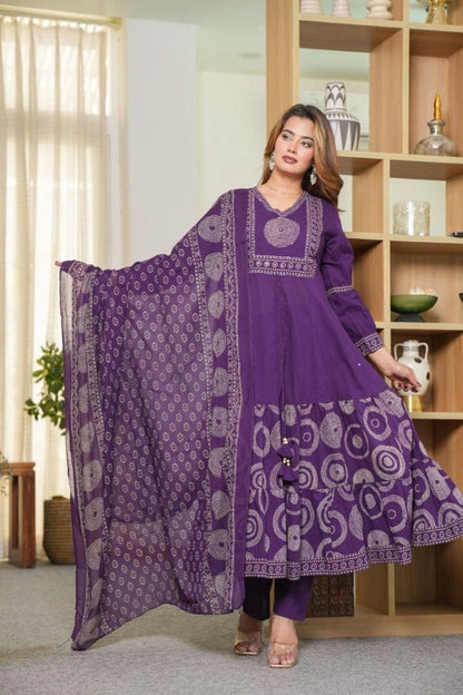 Purple Printed Ethnic Kurti Set