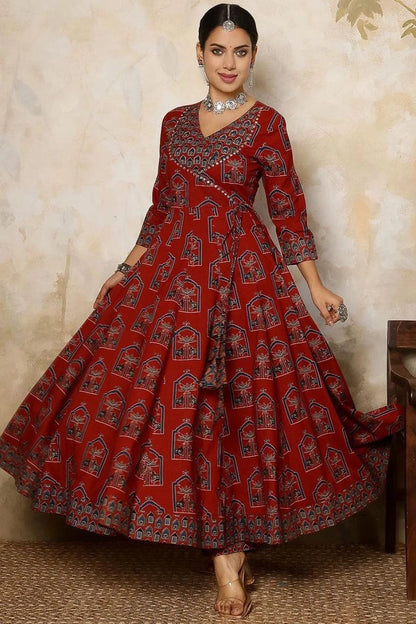 Rust Red Anarkali Kurti Set