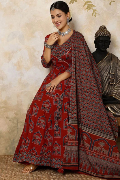 Rust Red Anarkali Kurti Set