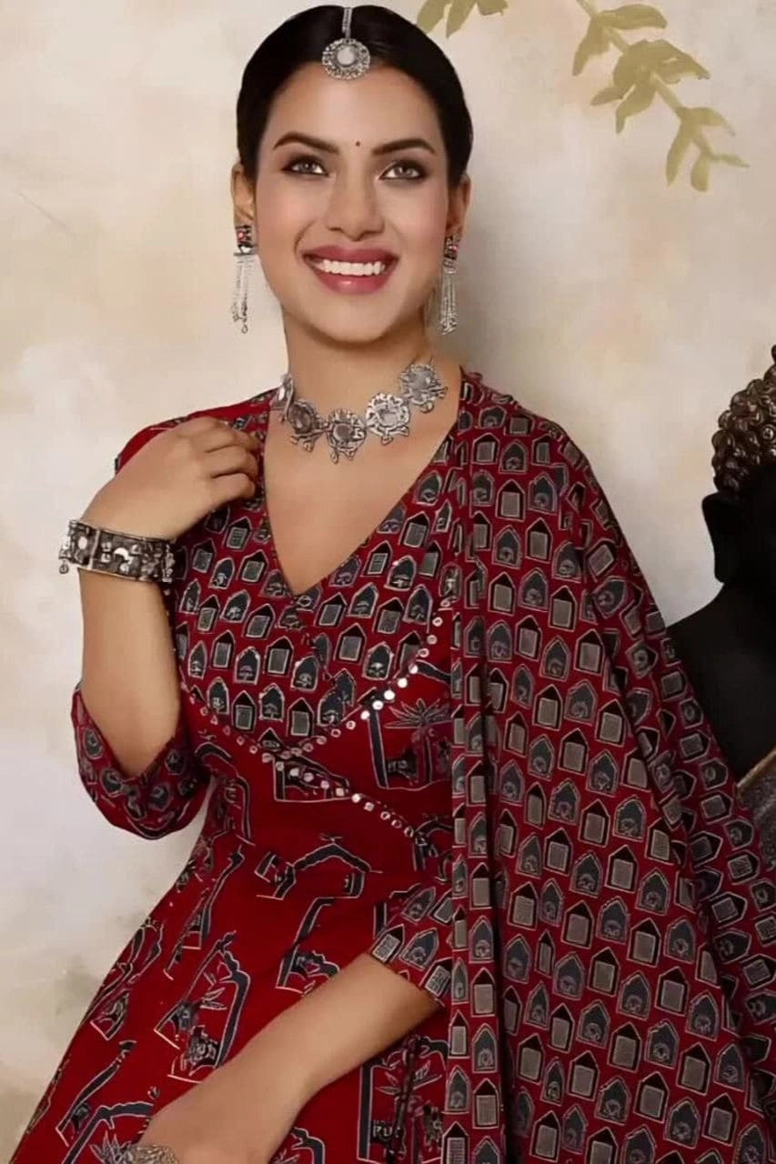 Rust Red Anarkali Kurti Set