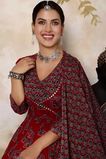 Rust Red Anarkali Kurti Set