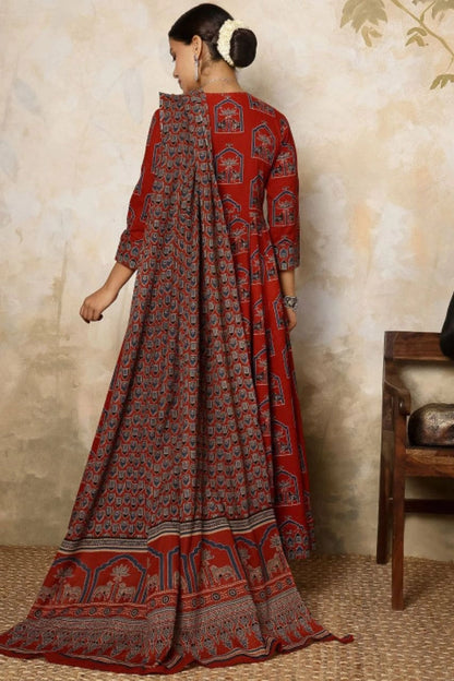 Rust Red Anarkali Kurti Set